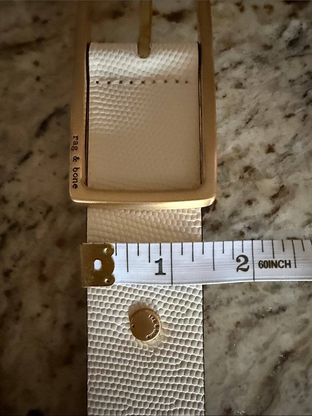 rag & bone Rebound Leather Belt Antique White Rectangular Gold Tone Buckle SZ M - Picture 11 of 11